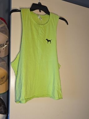 PINK Victoria's Secret Neon Lime Green Cut Off Sleeve Tee